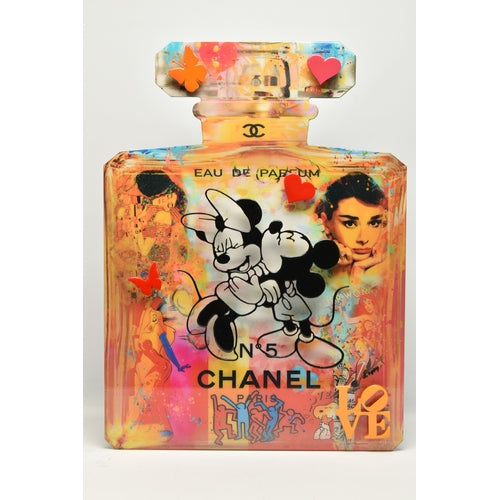 URI DUSHY ( 1963) Love Chanel ORIGINAL MIXED MEDIA ON ALUMINIUM