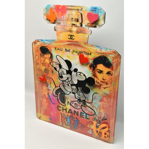 URI DUSHY ( 1963) Love Chanel ORIGINAL MIXED MEDIA ON ALUMINIUM