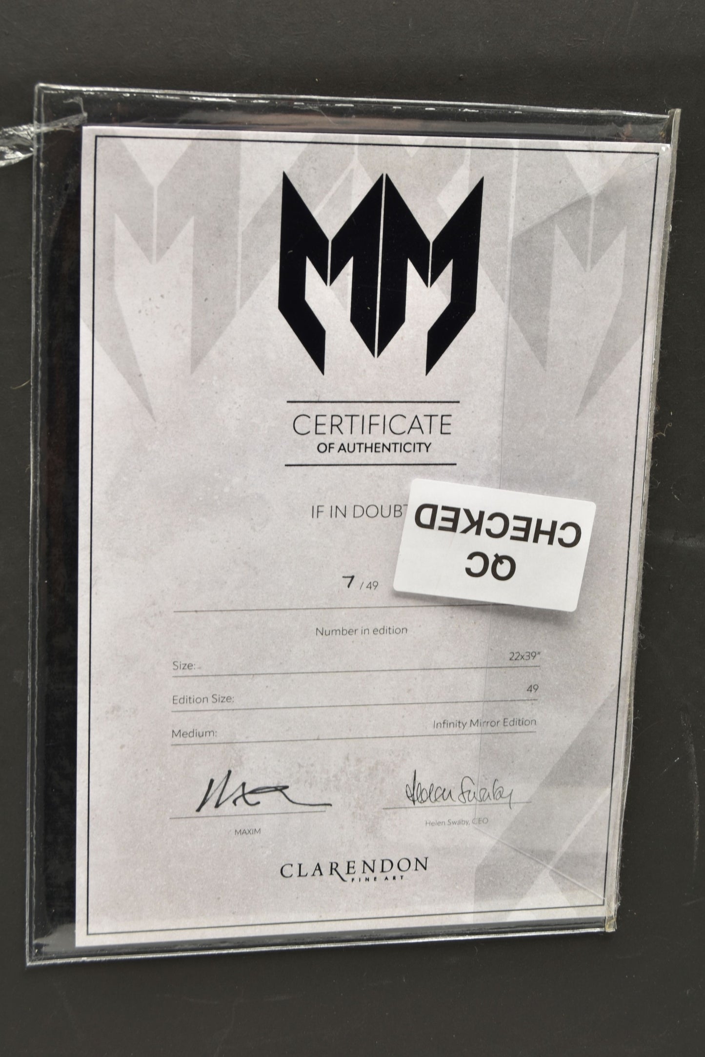 Maxim (KEITH PALMER Prodigy) If In Doubt.... Infinity Mirror Limited Ed Signed