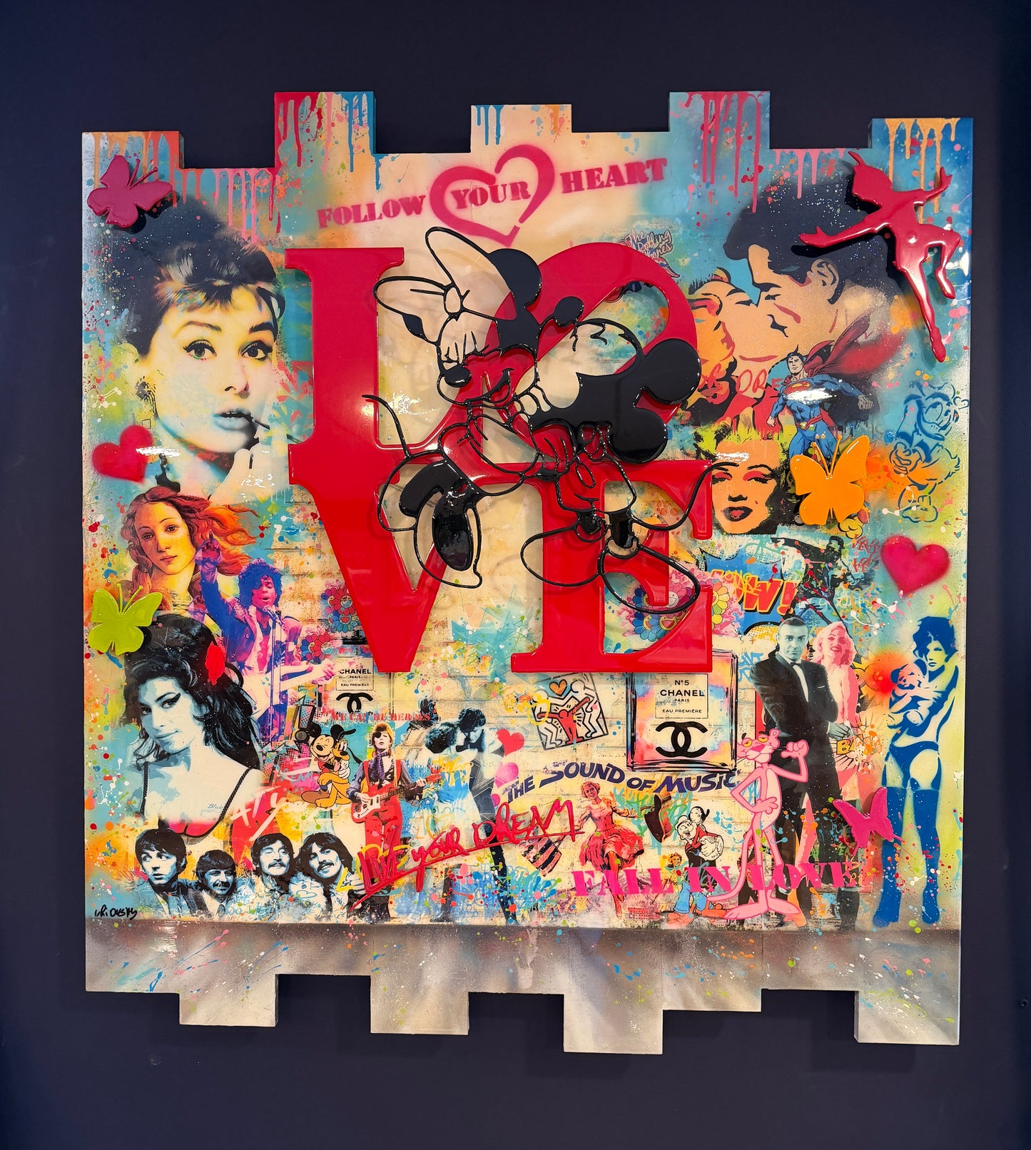 Uri Dushy Signed Large Original Mixed Media Painting FOLLOW YOUR HEART FOR LOVE