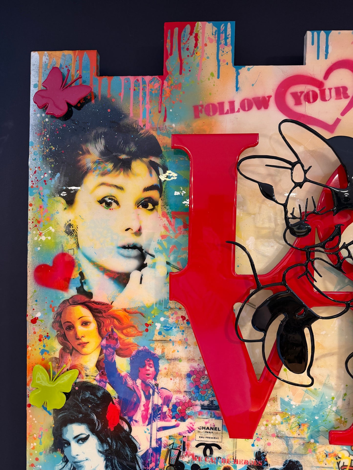 Uri Dushy Signed Large Original Mixed Media Painting FOLLOW YOUR HEART FOR LOVE