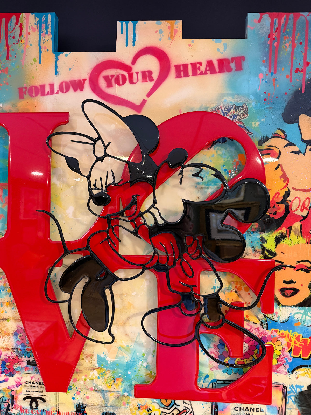 Uri Dushy Signed Large Original Mixed Media Painting FOLLOW YOUR HEART FOR LOVE