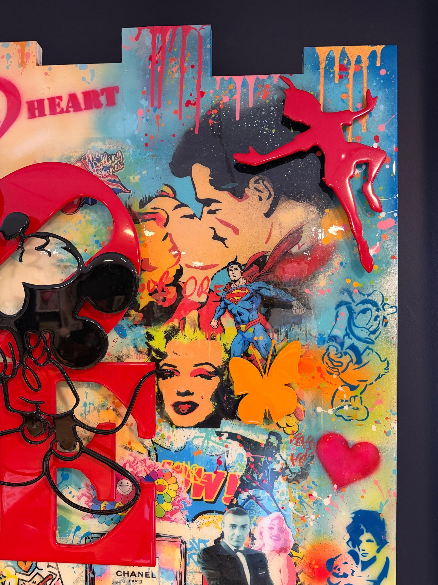 Uri Dushy Signed Large Original Mixed Media Painting FOLLOW YOUR HEART FOR LOVE
