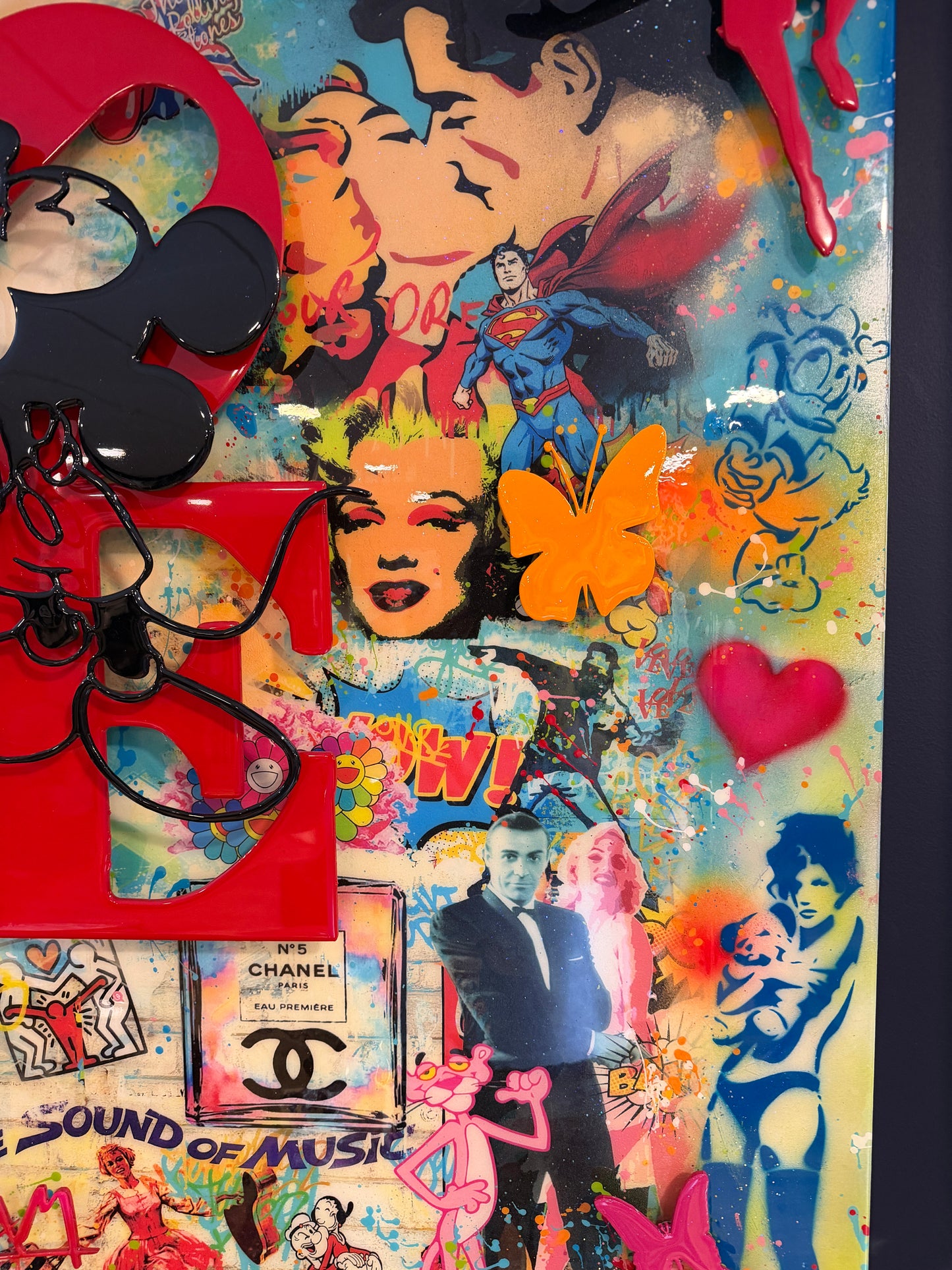 Uri Dushy Signed Large Original Mixed Media Painting FOLLOW YOUR HEART FOR LOVE