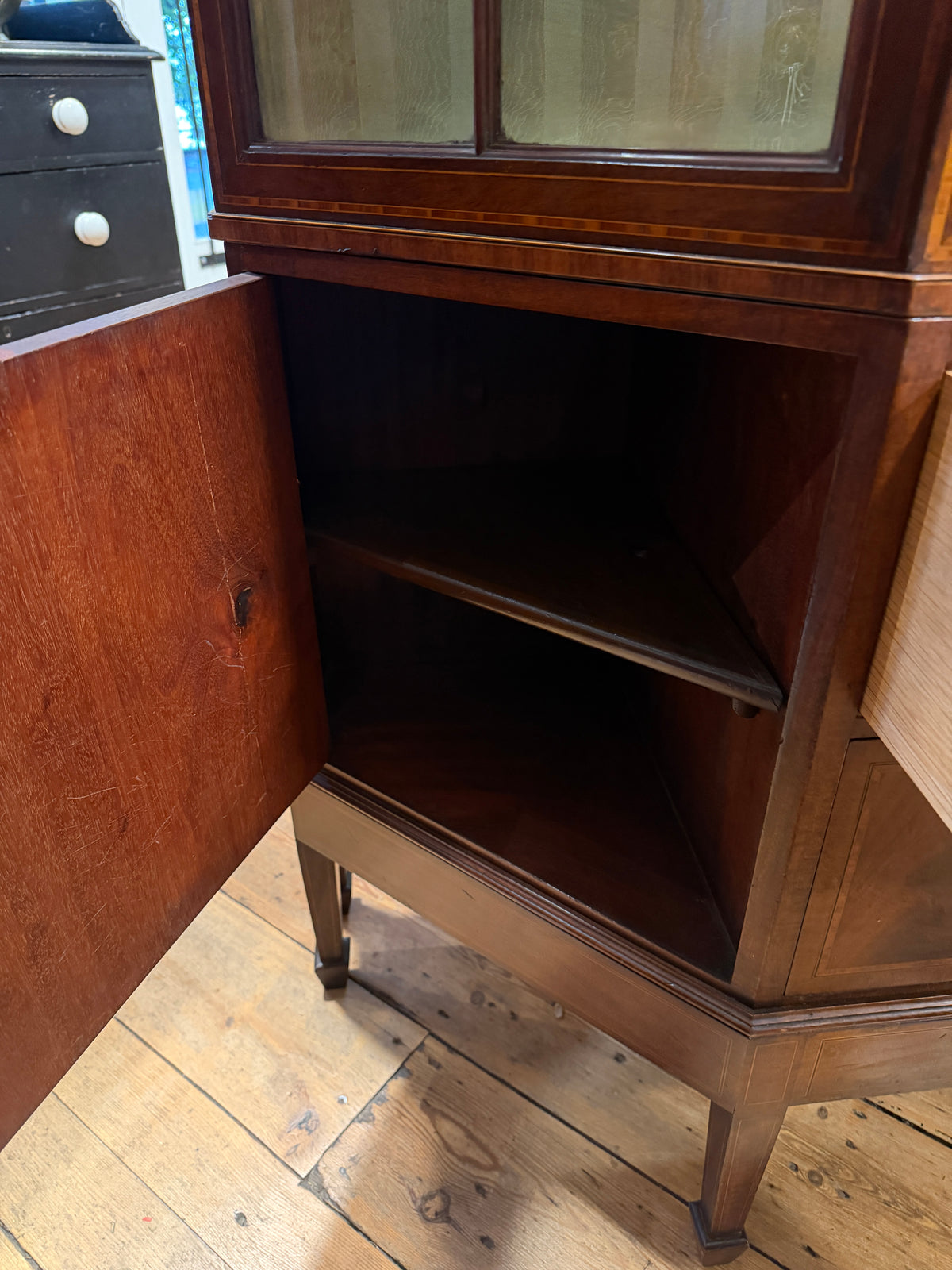 Large Antique Sheraton Style Edwardian Inlaid Mahogany Display Cabinet & Drawers