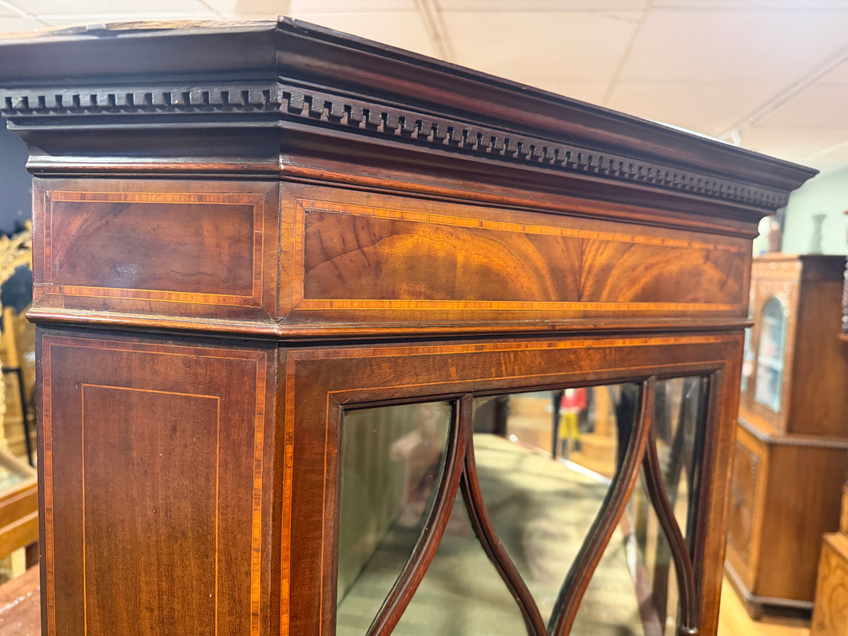 Large Antique Sheraton Style Edwardian Inlaid Mahogany Display Cabinet & Drawers