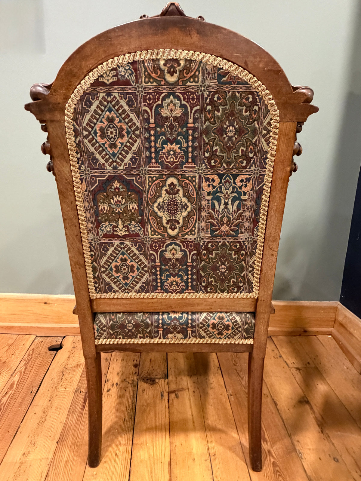 Stunning Antique Victorian Carved Walnut Upholstered Armchair c1890
