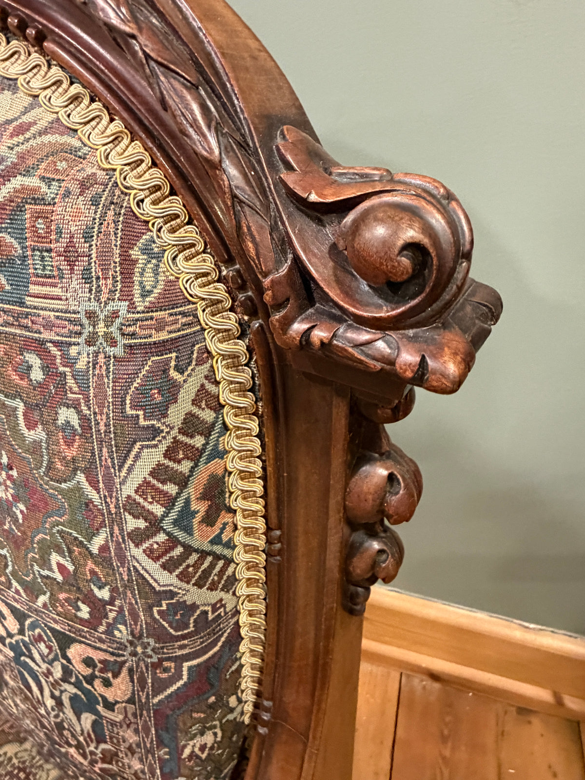 Stunning Antique Victorian Carved Walnut Upholstered Armchair c1890