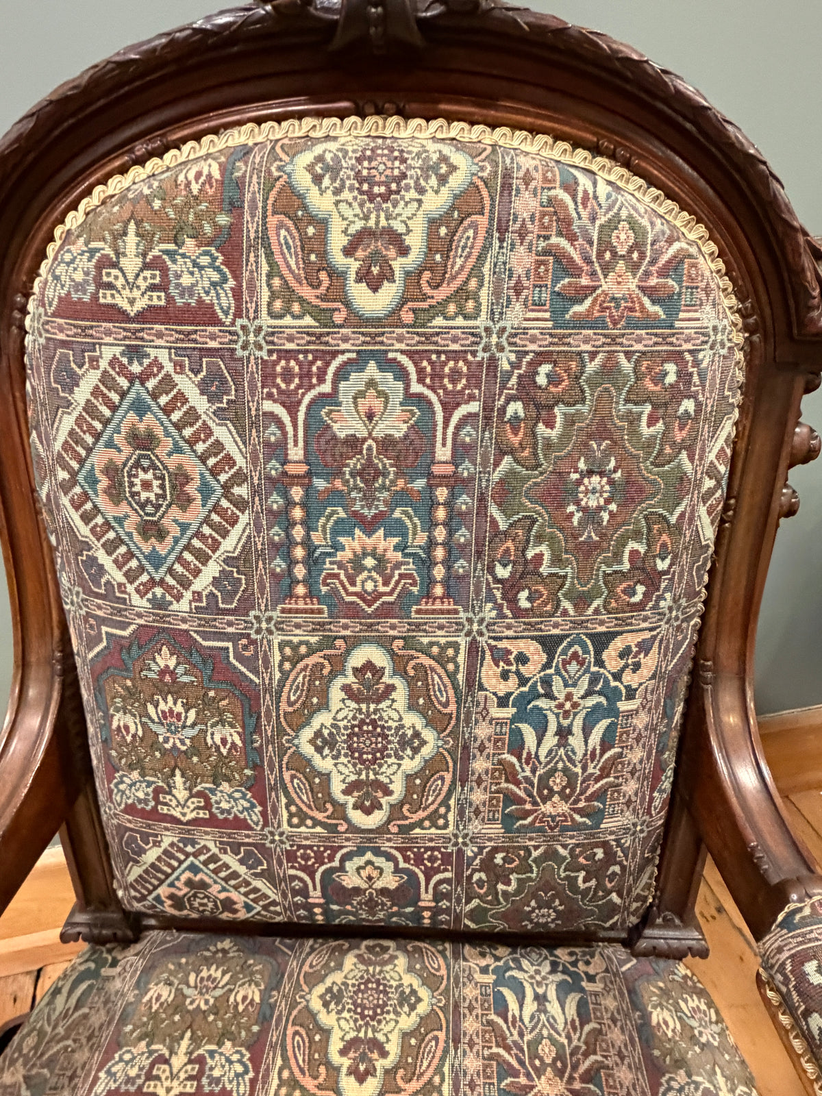 Stunning Antique Victorian Carved Walnut Upholstered Armchair c1890