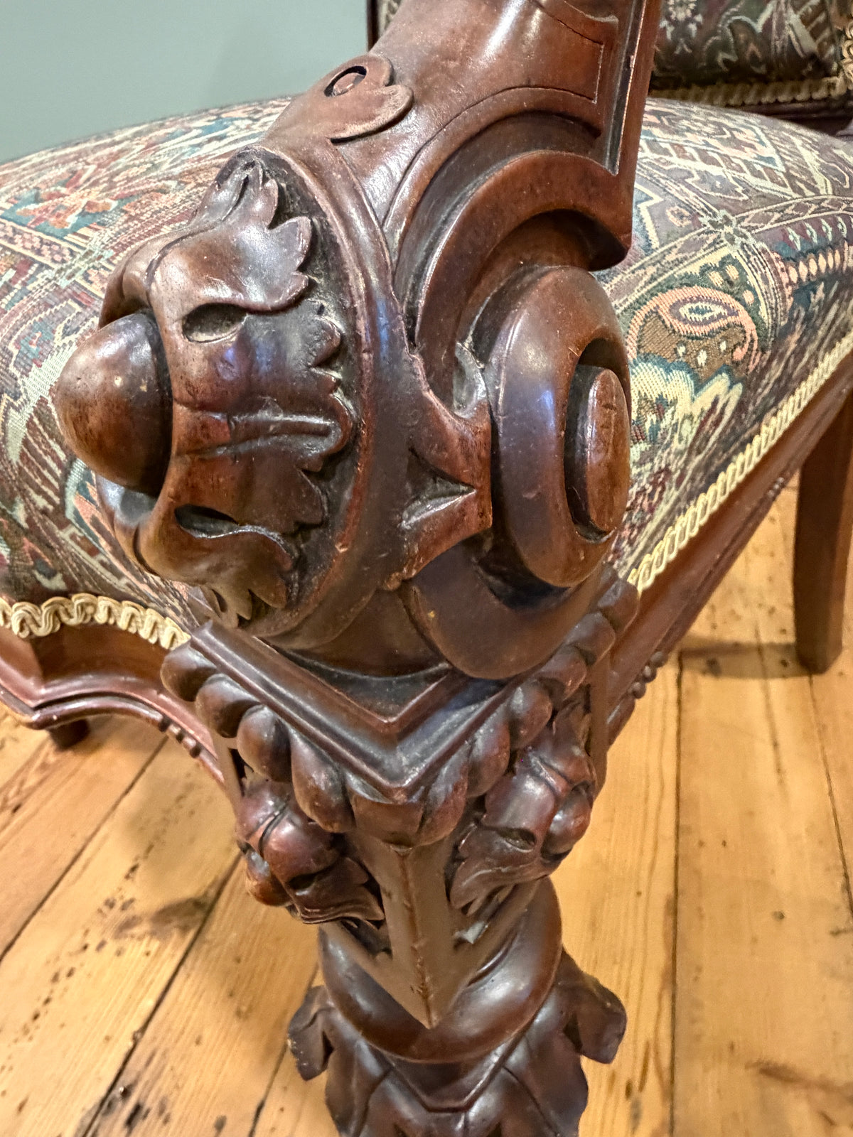 Stunning Antique Victorian Carved Walnut Upholstered Armchair c1890
