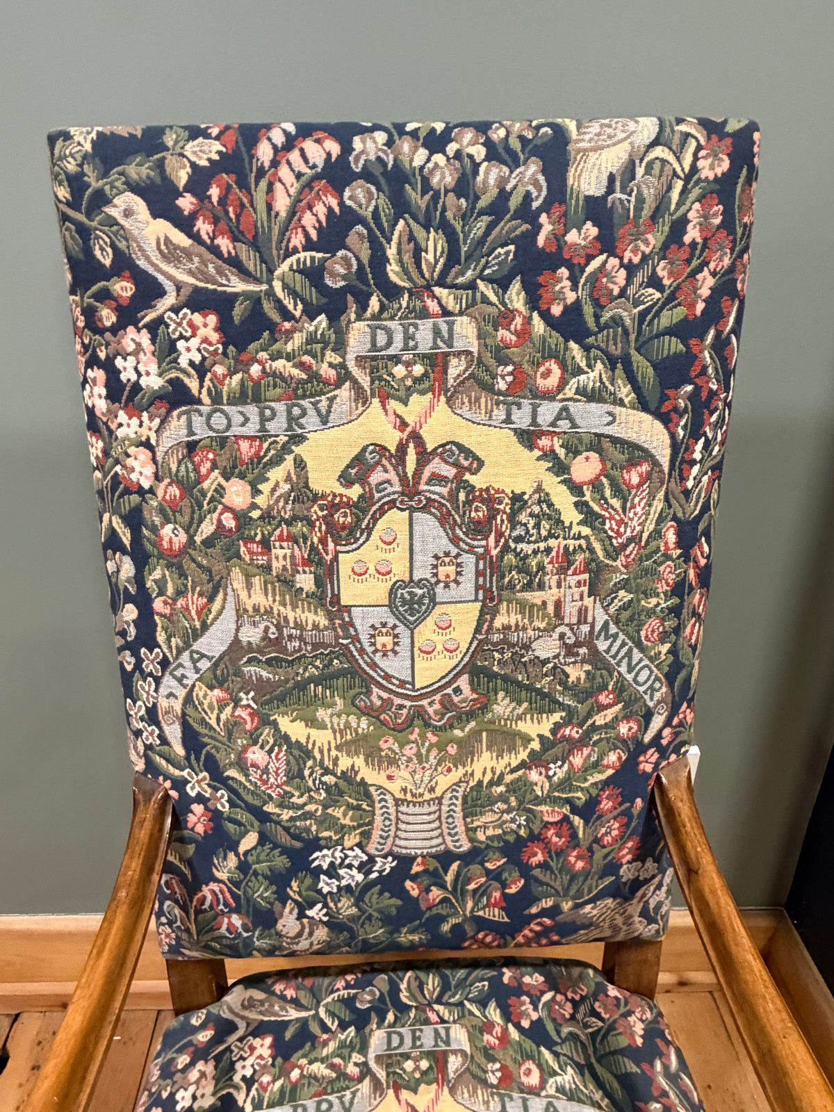 Stunning Antique Carolean Style Carved Walnut Tapestry Upholstered Armchair 1900
