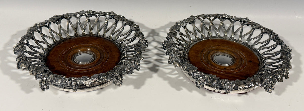 Stunning Pair Antique Silver Plated Elkington & Co Wine Bottle Coasters c1850