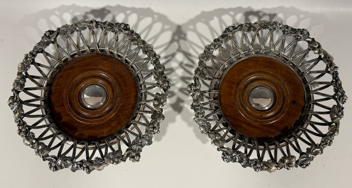 Stunning Pair Antique Silver Plated Elkington & Co Wine Bottle Coasters c1850