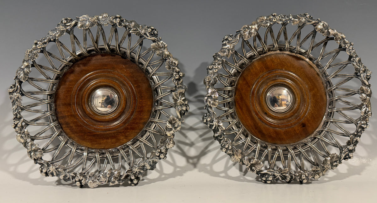 Stunning Pair Antique Silver Plated Elkington & Co Wine Bottle Coasters c1850