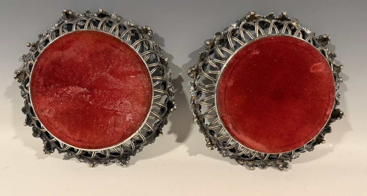Stunning Pair Antique Silver Plated Elkington & Co Wine Bottle Coasters c1850