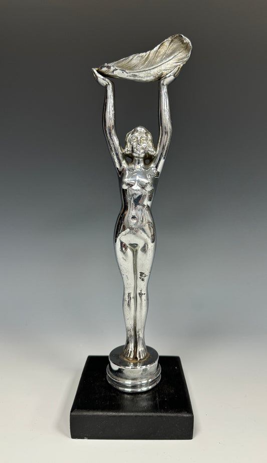 Rare Featherlite Tyres Art Deco Chrome Nude Female Car Mascot c1920's