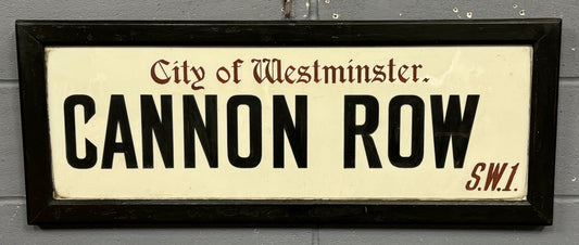 Original Rare Antique London Glass Street Road Sign Cannon Row c1890