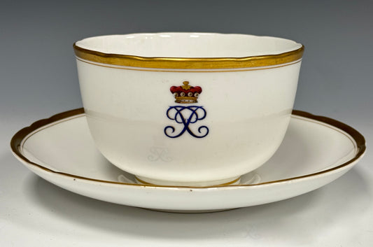 Rare Antique Royal Worcester Large Cup & Saucer Royal Monogram Cypher c1898