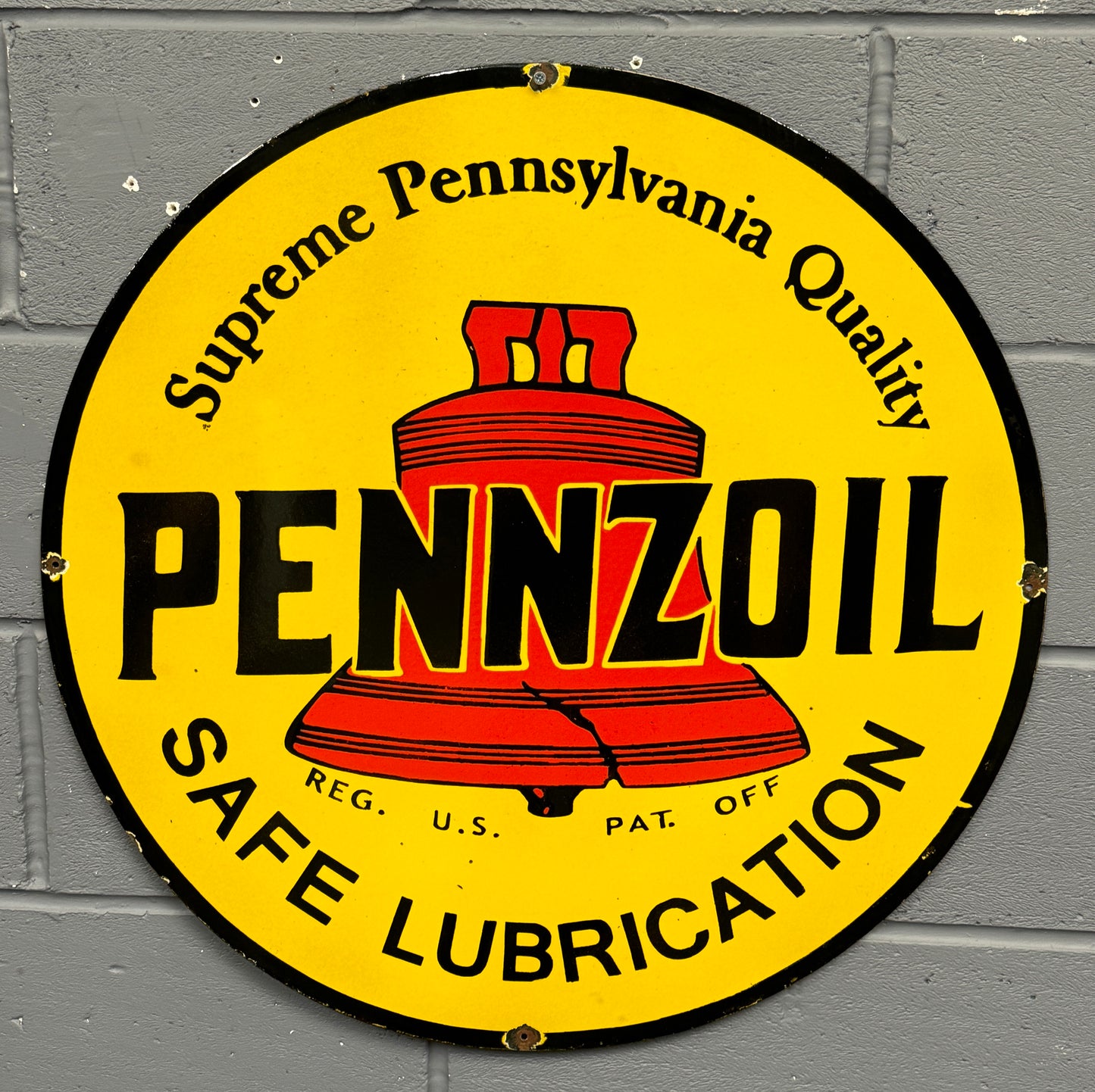 Large Pennzoil Circular Enamel Sign 30" inches Diameter