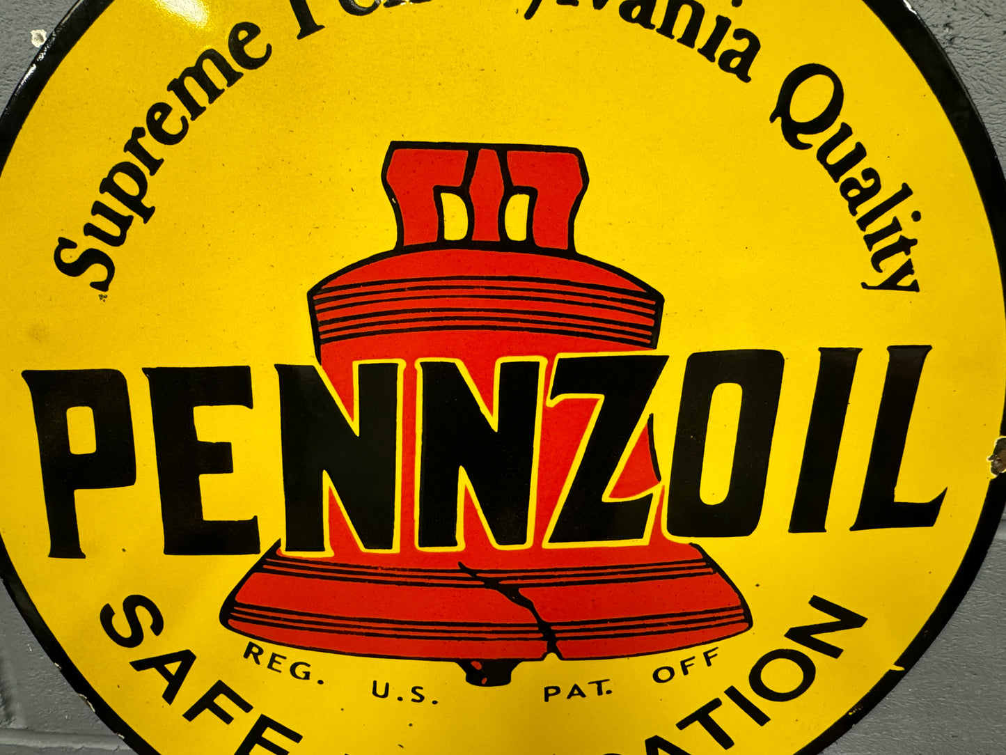 Large Pennzoil Circular Enamel Sign 30" inches Diameter