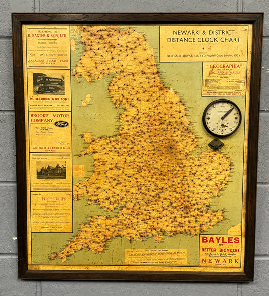 Very Rare Distance Clock Chart Geographia Mileage Map Newark