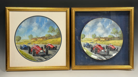 Rare Pair Gordon C Davies Signed Original Oil Painting Ferrari & Coalport Plate