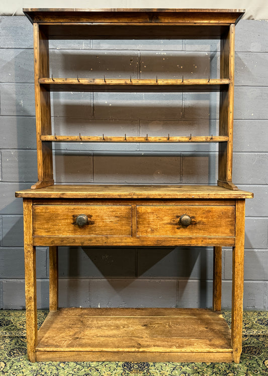 Lovely Rustic Vintage Antique Pine Dresser Base and Plate Rack / Shelving