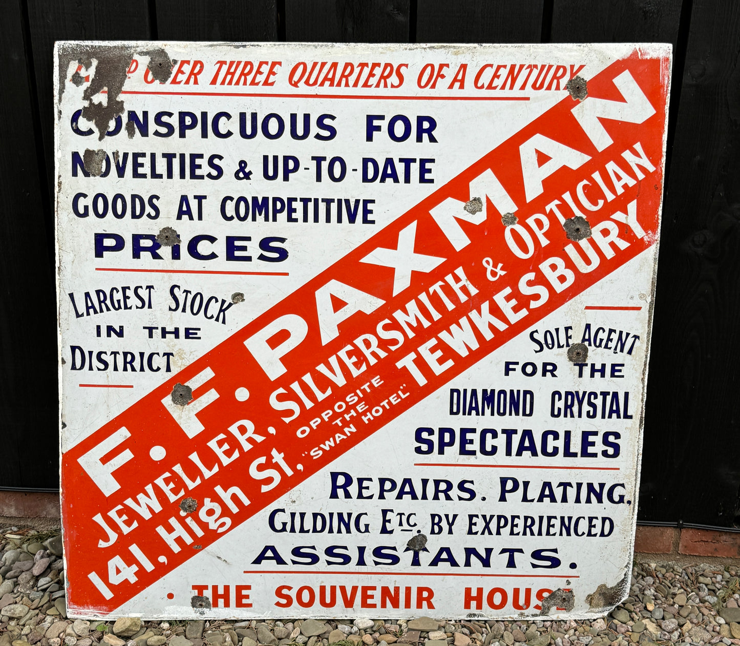 Superb Large Enamel Advertising Shop Display Sign F F Paxman Jeweller Tewkesbury