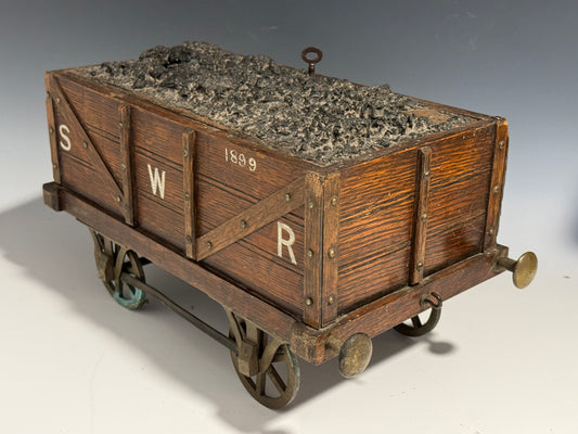 Rare Antique Oak Railway SWR Coal Wagon Cigar Humidor c1890