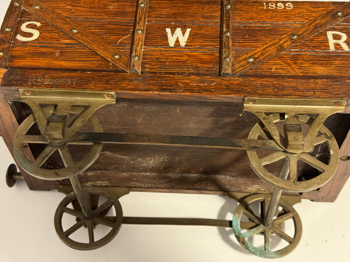Rare Antique Oak Railway SWR Coal Wagon Cigar Humidor c1890