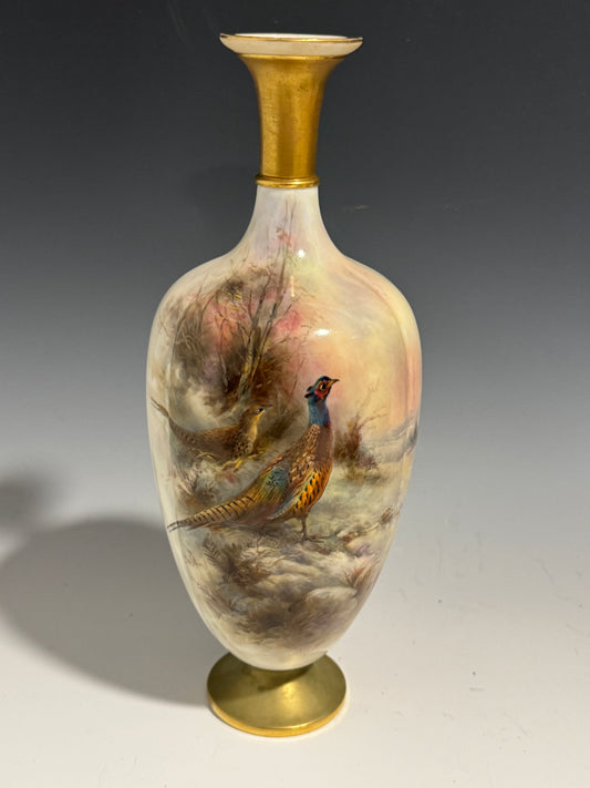 A Stunning Large Royal Worcester Vase Hand Painted Pheasants signed Stinton 1915
