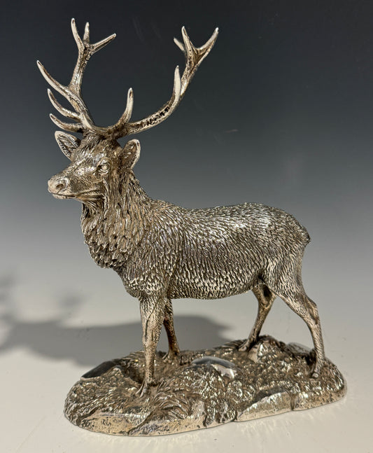 A Stunning Hallmarked Silver Figurine Model of a Stag Signed Tom Mackie