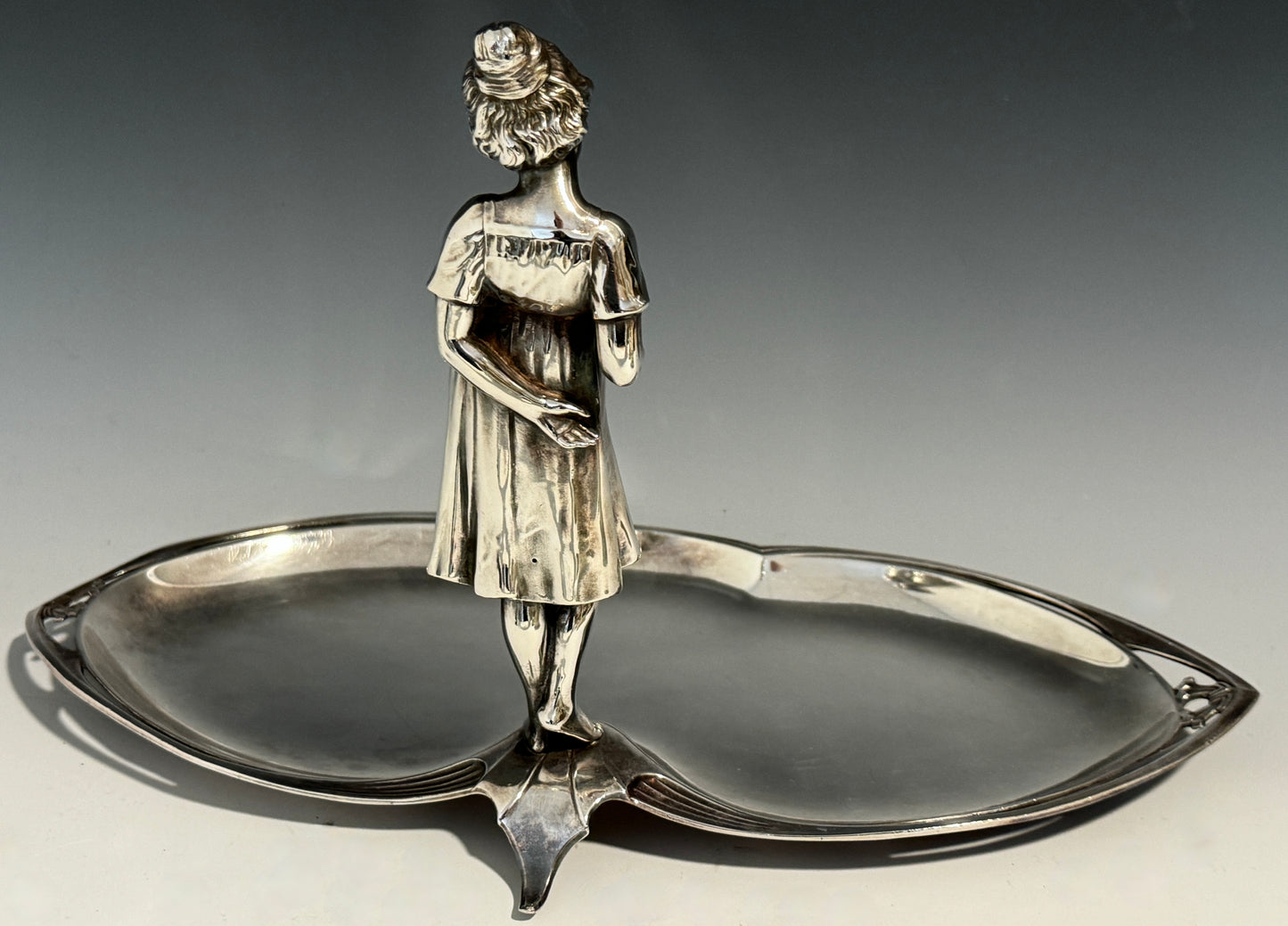 A Stunning Antique WMF Silver Plated Dish / Tray with Young Girl signed c1910