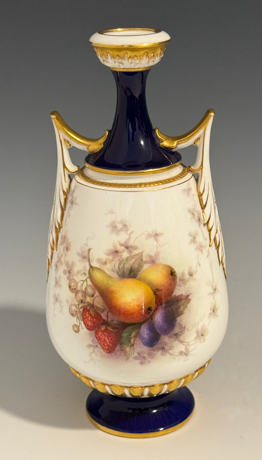 Royal Worcester Vase Hand Painted Fruit Signed Sebright c1900