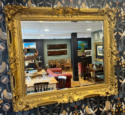 Large Antique Gilt Framed Bevelled Edged Mirror