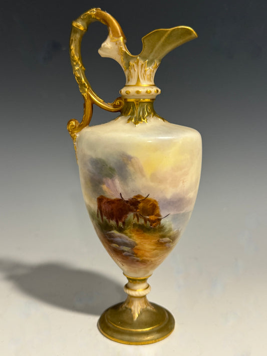 Royal Worcester Porcelain Ewer Highland Cattle signed H Stinton c1909