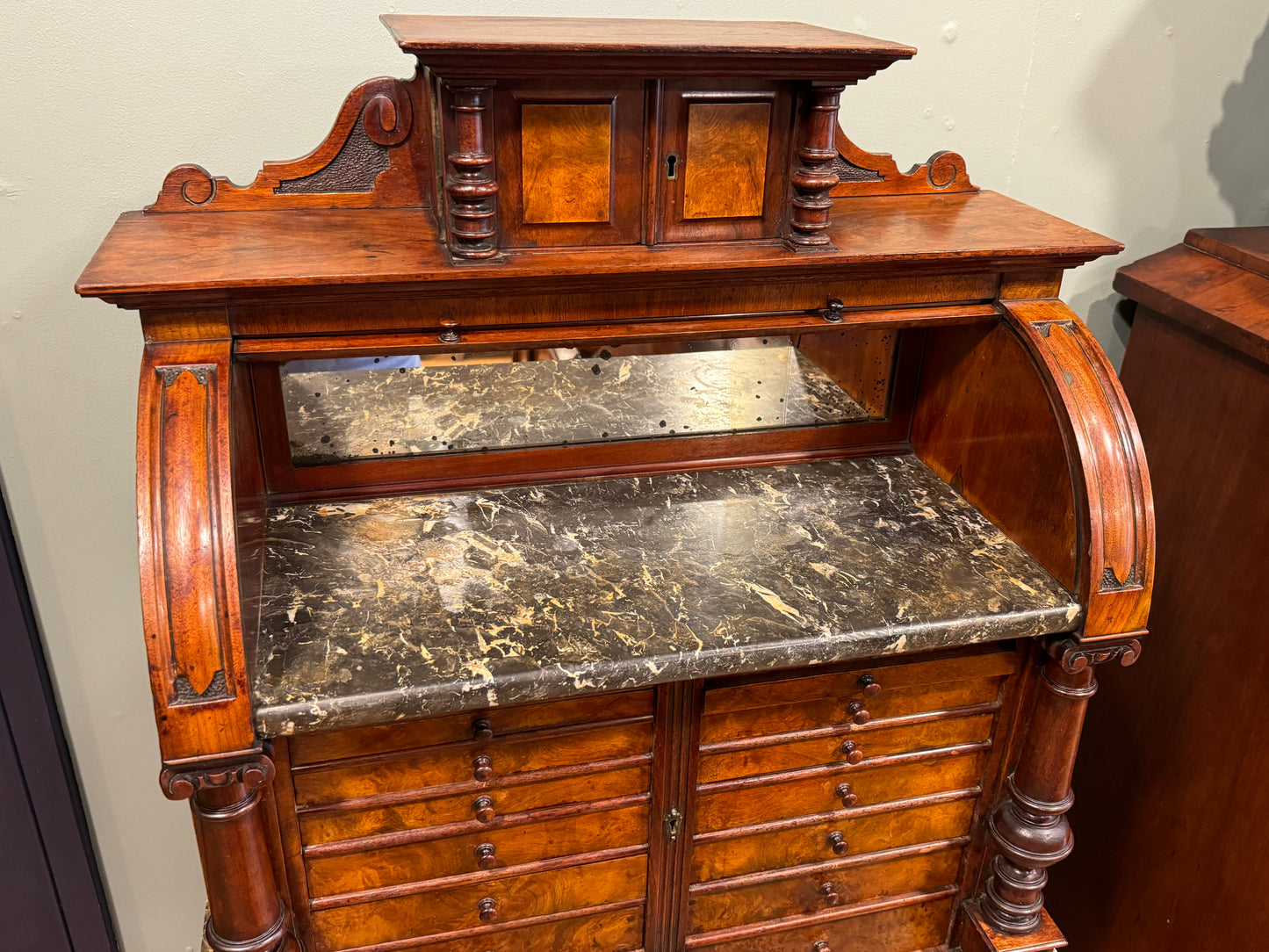 A Superb Victorian Mahogany & Burr Walnut Dentists / Collectors Cabinet
