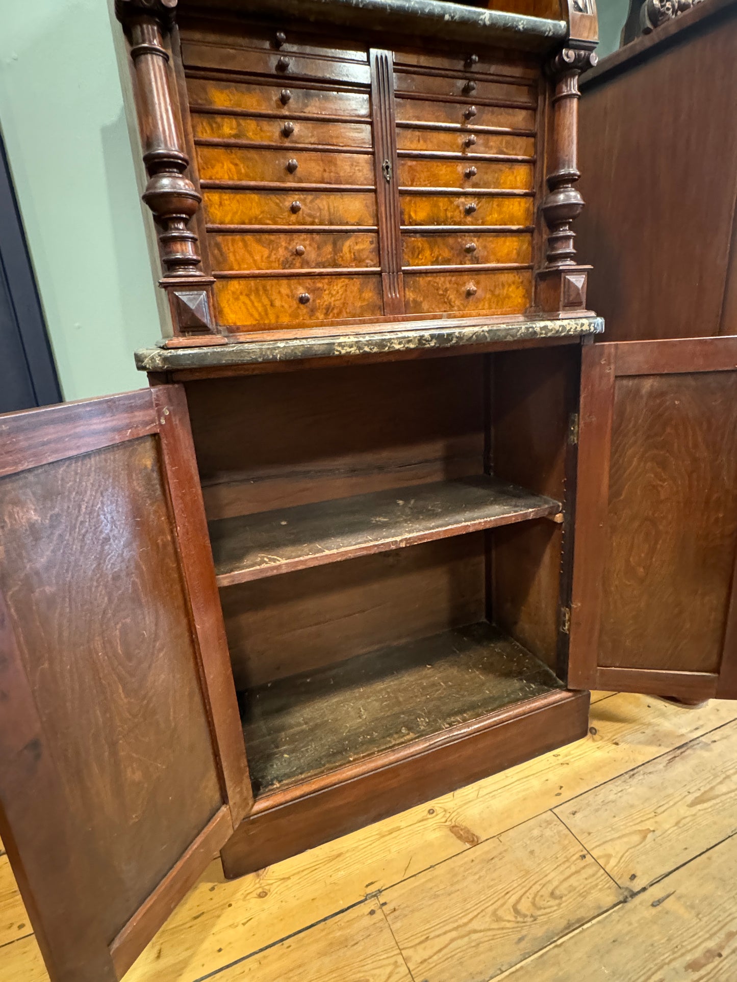 A Superb Victorian Mahogany & Burr Walnut Dentists / Collectors Cabinet