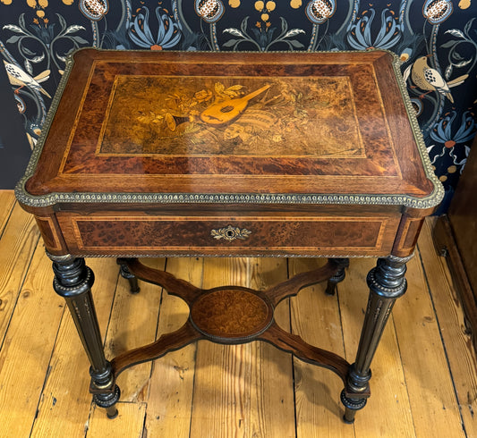 A Stunning Antique French Inlaid Walnut Bijouterie Table c1870