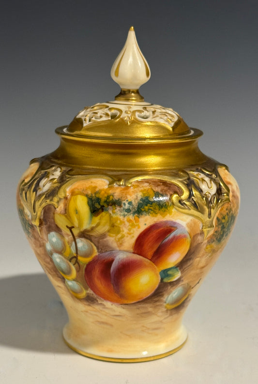 Royal Worcester Fruit Painted Lidded Vase / Pot Pourri Signed Roberts