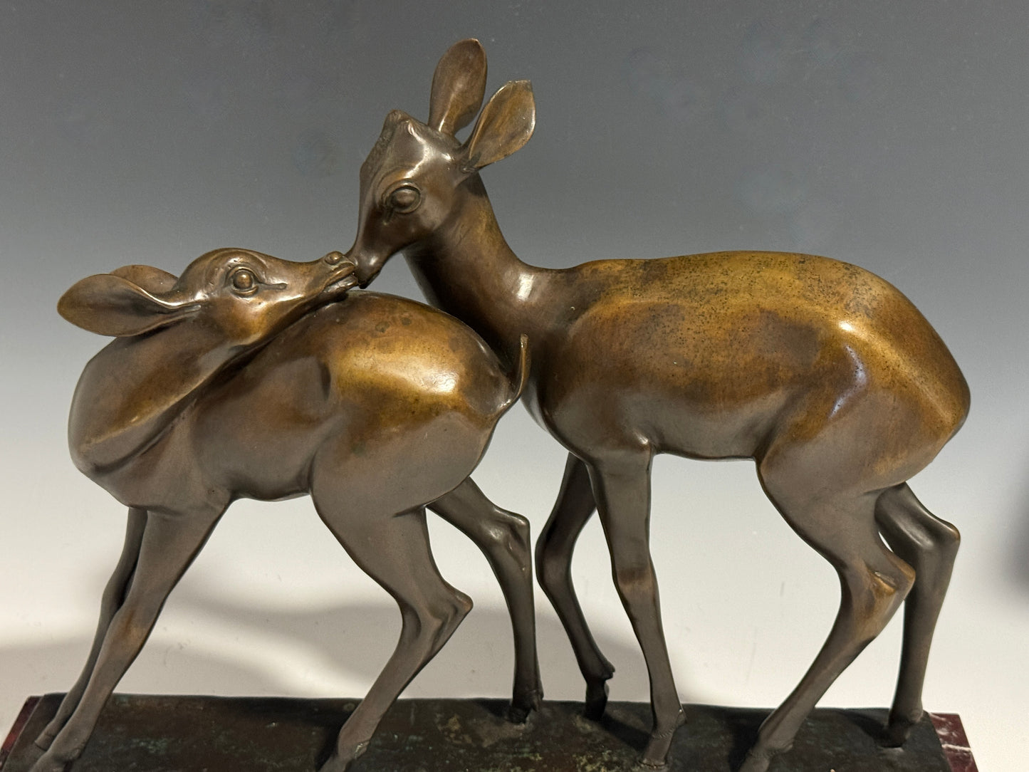 Art Deco Bronze of Two Fawns on Marble Base signed F Martini