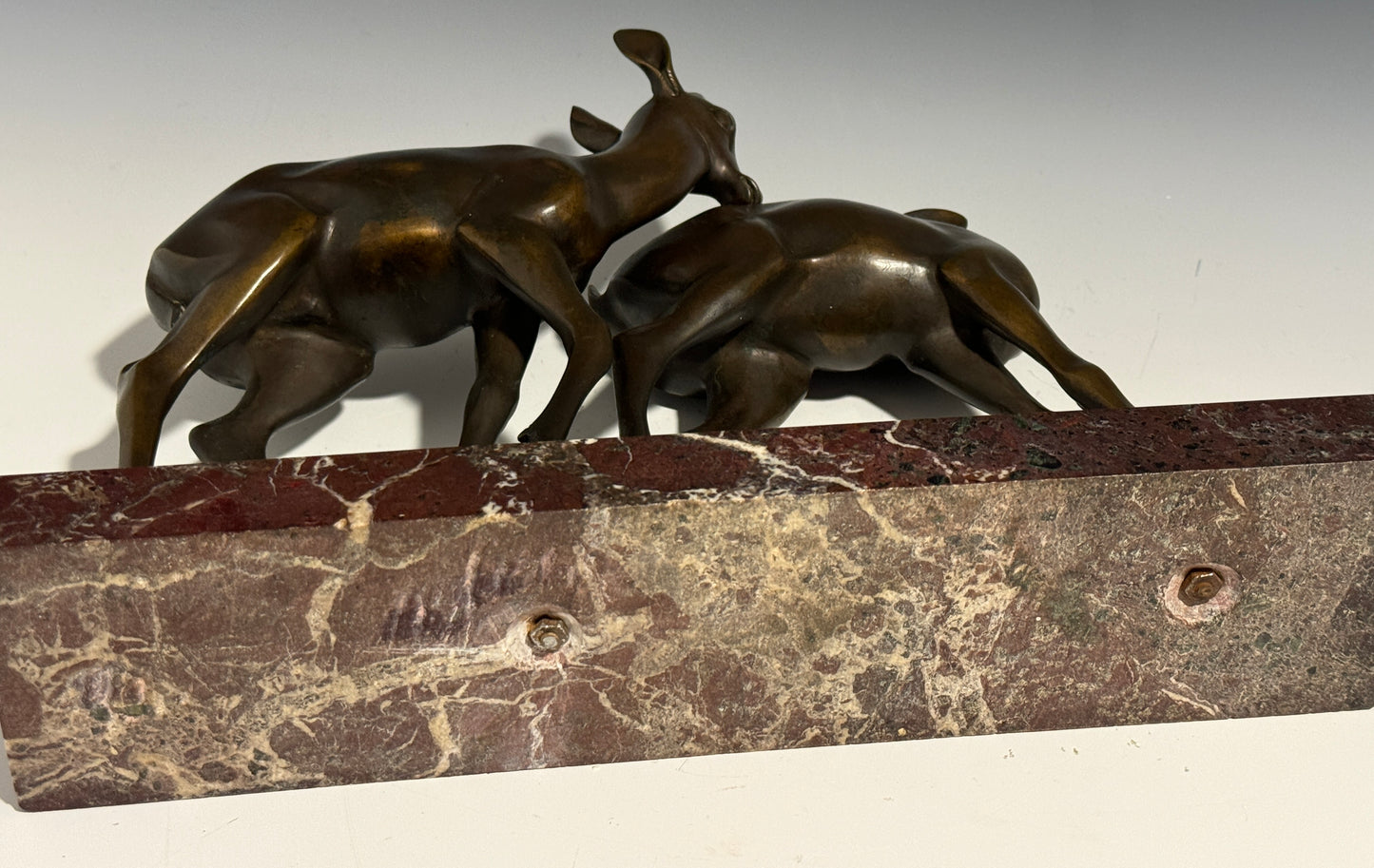 Art Deco Bronze of Two Fawns on Marble Base signed F Martini