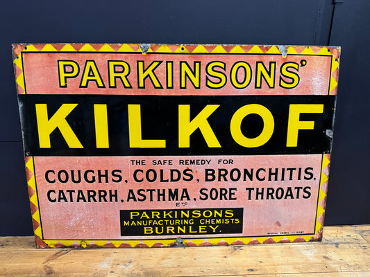 A Superb Rare Original Parkinsons Kilkof Burnley Advertising Enamel Sign