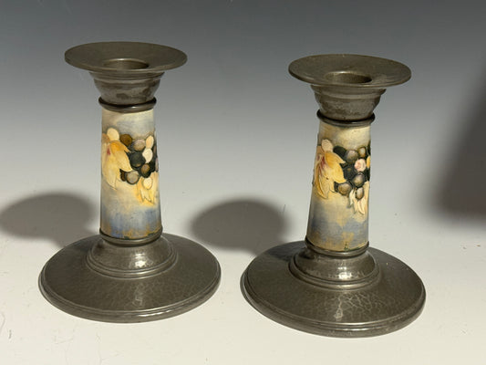 Stunning Pair Moorcroft Leaf & Berry Liberty Tudric Candlesticks c1920's