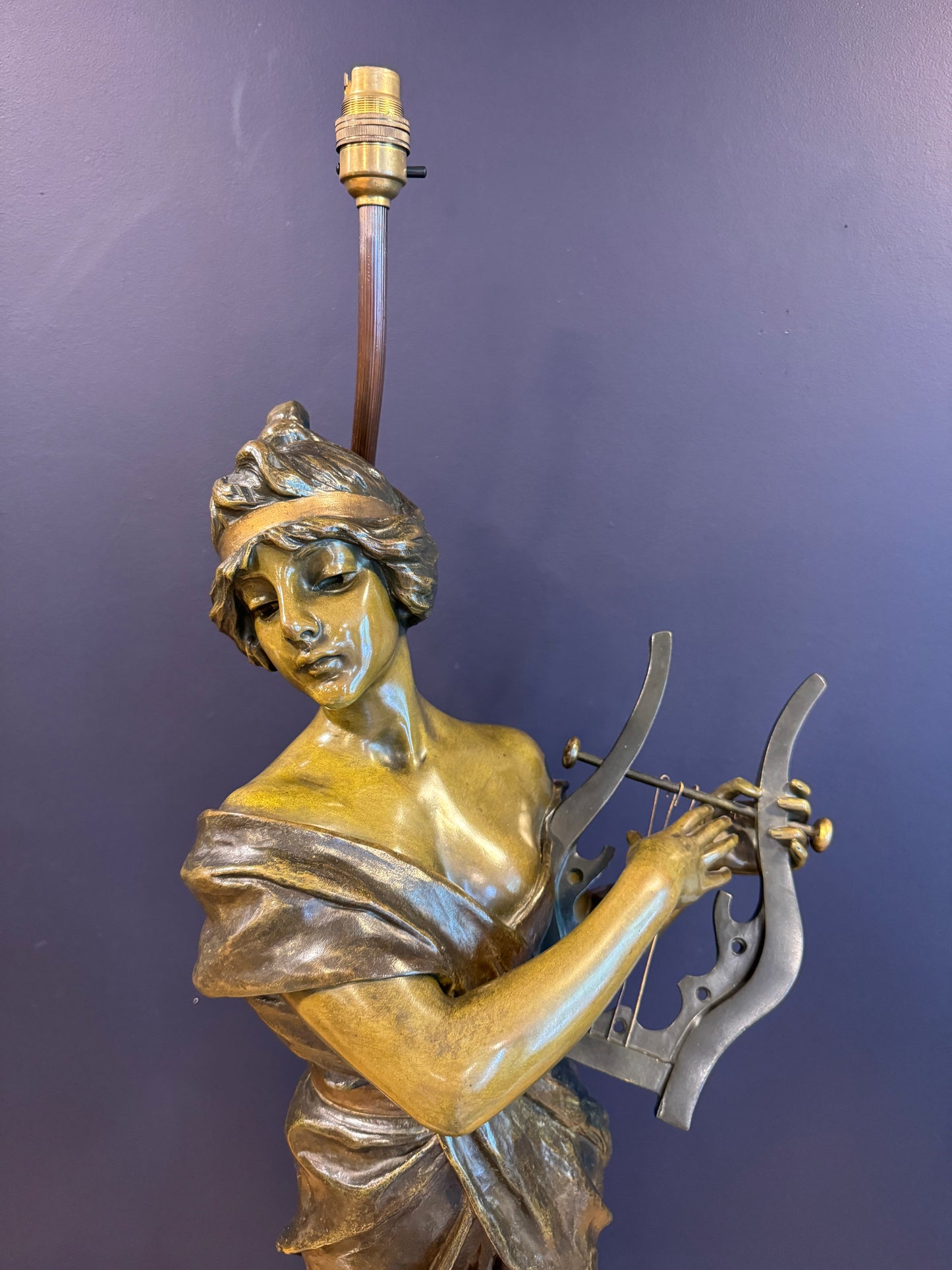 Large Antique Art Nouveau Bronze Figurine Lamp Sapho Signed E Villanis c1890
