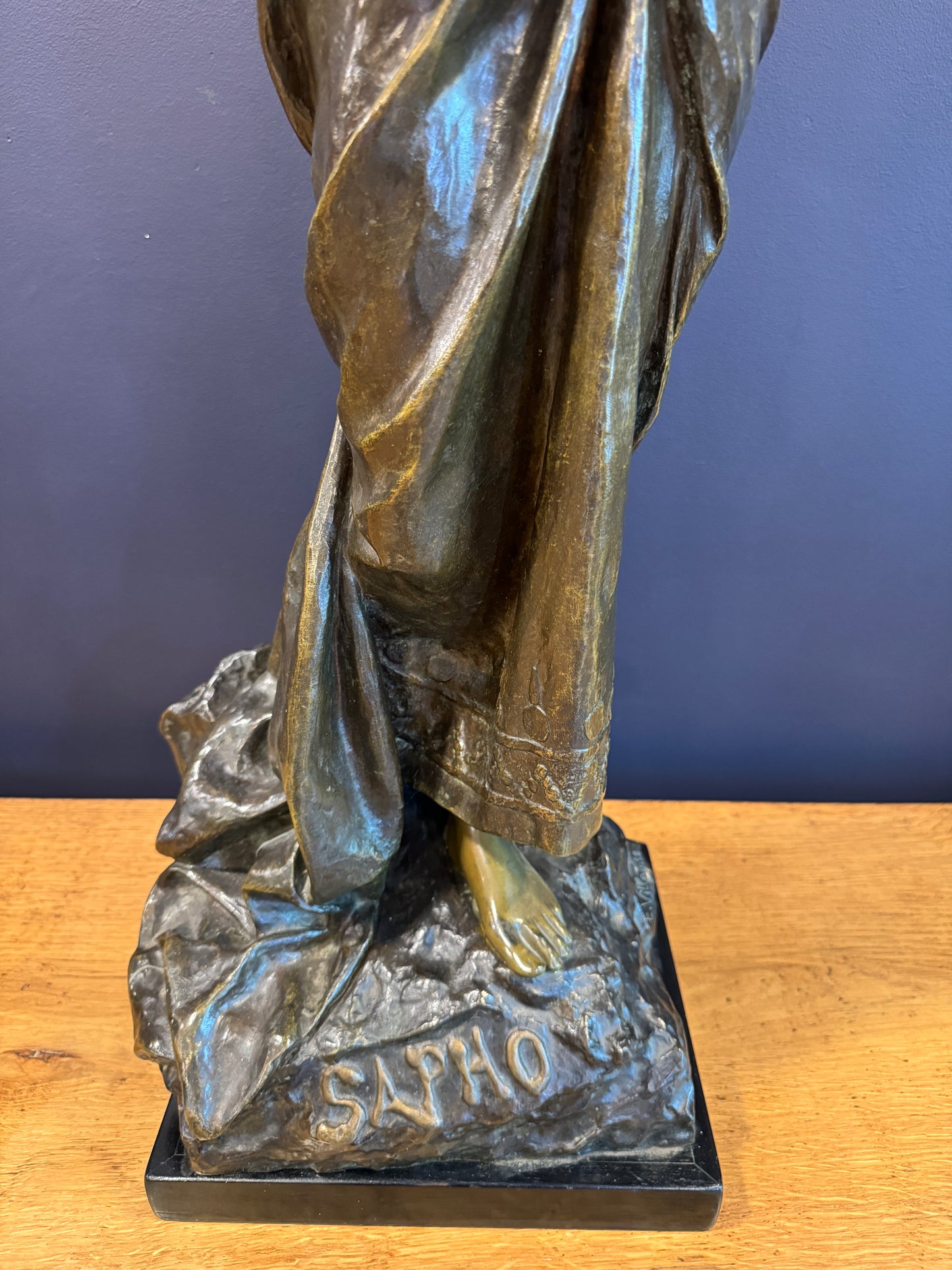 Large Antique Art Nouveau Bronze Figurine Lamp Sapho Signed E Villanis c1890