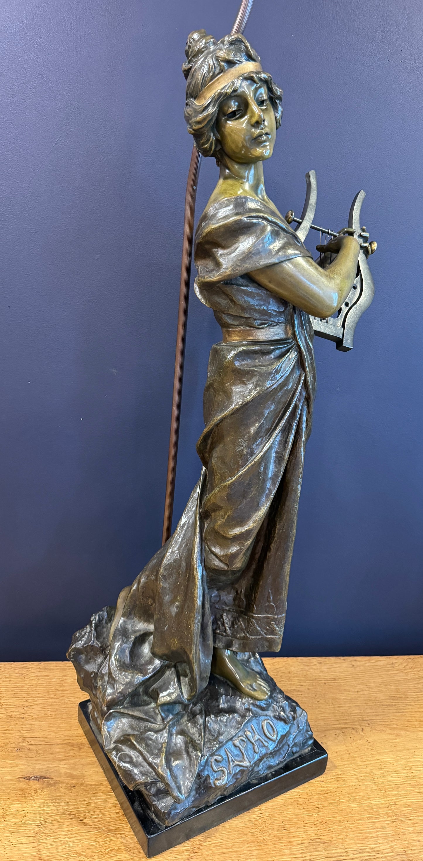 Large Antique Art Nouveau Bronze Figurine Lamp Sapho Signed E Villanis c1890