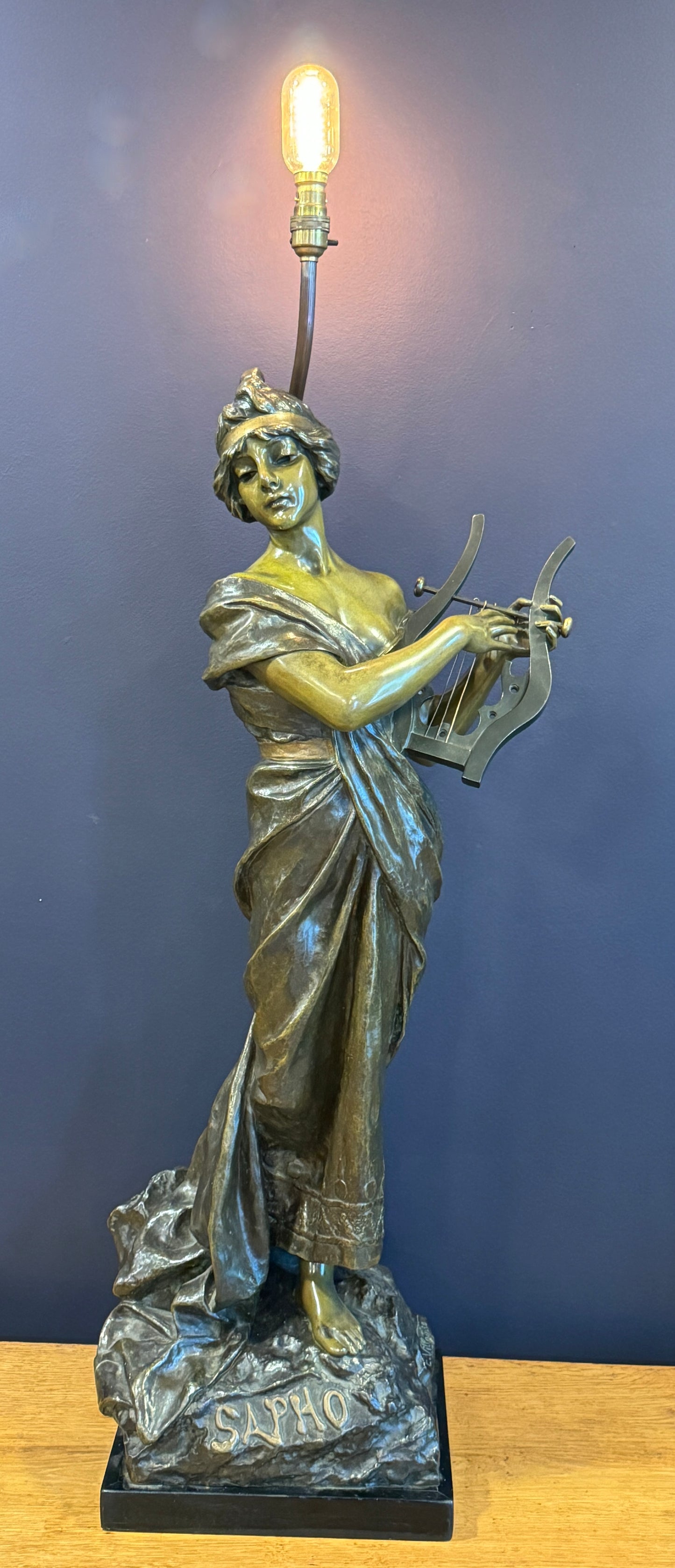 Large Antique Art Nouveau Bronze Figurine Lamp Sapho Signed E Villanis c1890