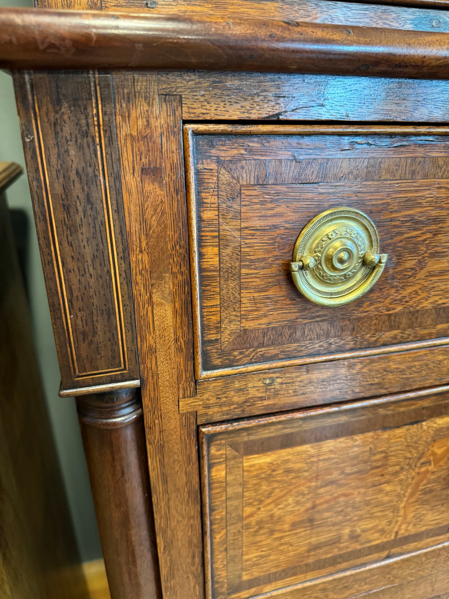 An Early Antique 19th Century Oak Glazed Bookcase on Cupboard