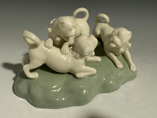 Very Rare 19th Century Royal Worcester Figurine of Pug Dogs Playing c1880